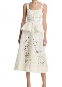 Платье миди из льна с баской кремового цвета бежевого цвета Self-Portrait, бежевый