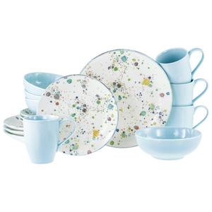 Набор посуды Candy Drops, набор из 16 предметов Неровные разноцветные точки, посуда для хорошего настроения, свежо, дружелюбно Creatable, светло-голубой/мультиколор