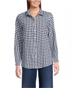 Женская фланелевая рубашка в стиле "бойфренд" с длинными рукавами Lands' End, Deep sea/ivory mini check