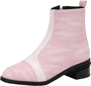 Женские короткие ботильоны с среднем каблуком и боковой молнией XIEPP, Pink