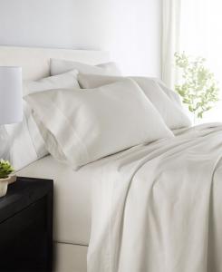 Комплект постельного белья из 4 предметов, хлопчатобумажная ткань с длинными волокнами (300 нитей на дюйм), однотонный, размер Split King ienjoy Home, Ivory
