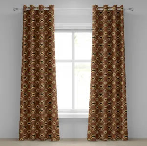 Шторы-люверсы ABAKUHAUS Safari, с африканским этническим медальонным узором с изображением обезьяны, жирафа, слона, льва, носорога, декоративные двухпанельные шторы, 280 см x 225 см, горчично-коричневый цвет Abakuhaus