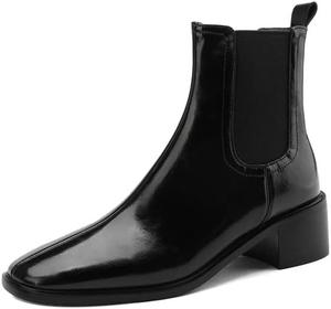 Женские ботильоны TinaCus с квадратным носком из натуральной кожи с ручной отделкой, массивным каблуком и застежкой без шнуровки, модные, Black