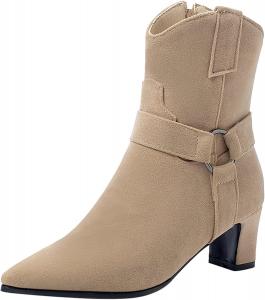 Женские ботильоны с заостренным носком, боковой молнией и устойчивым каблуком Renessmi, Apricot 2