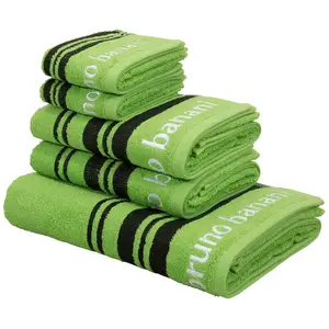 Набор полотенец Daniel, 1 полотенце для душа 70x140, 2 полотенца 50x100, 2 гостевых полотенца 30x50 Набор из 5 шт. махровые с полосатой каймой и фирменным логотипом, 100% хлопок Bruno Banani, зеленый