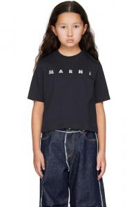 Детская укороченная футболка темно-синего цвета Marni