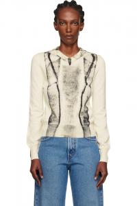 Mm6 Maison Margiela Свитер Off-White с V-образным вырезом, складной, с принтом, плотность плетения 14