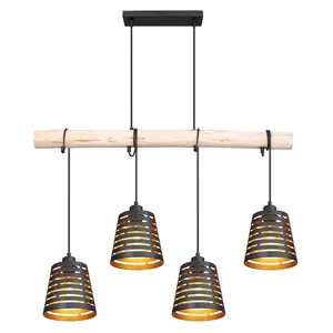 Подвесной светильник ABLONA E27 1 шт. Подвесной светильник/люстра/дерево/золотистый/регулируемая высота Globo Lighting, черный