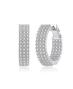 Серьги-Кольца из трех рядов кубических цирконий с родиевым покрытием Rachel Glauber, clear