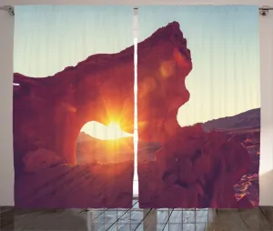 Шторы ABAKUHAUS Natural Rustic, Sunrise American Desert, универсальные ленточные шторы для гостиной с петлями и крючками, 280 x 245 см, оранжевый