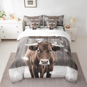 Erosebridal Комплект постельного белья Rustic Farmhouse Highland Cow с реверсивным покрывалом в стиле вестерн, Grey Brown