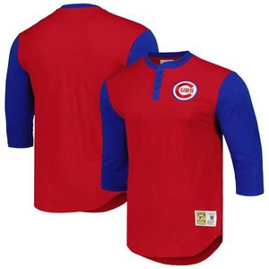 Мужская красная футболка Mitchell & Ness Chicago Cubs Cooperstown Collection Legendary Slub Henley с рукавами 3/4