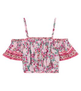 Топ Donna с открытыми плечами и цветочным принтом Poupette St Barth Kids, Pink Kookoo Bird