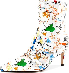 Женские ботильоны на невысоком каблуке с пряжкой, заостренным носком, для офиса, стильные и удобные, каблук 2,5 дюйма Younton, Patent Graffiti White