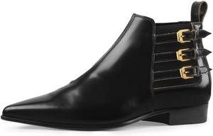 Женские туфли YDN с заостренным носком, на плоской подошве, ботильоны до щиколотки, эластичные, с низким каблуком, тройными пряжками, офисные и повседневные, размеры US 4-16, Black