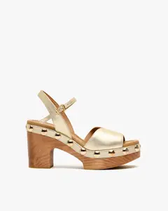 Женские босоножки на каблуке с шипами и деревянной подошвой Weekend by Pedro Miralles, золотой