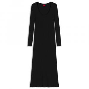 Облегающее миди-платье из ребристого крепа HUGO, черный