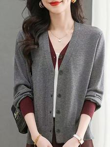 Вязаный кардиган с цветовыми блоками для женщин Doux Belle, цвет Brown X Gray