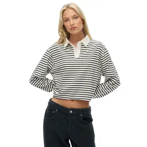 Поло Superdry Athletic Essential Cropped Striped Rugby с длинным рукавом, белый