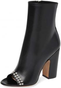 Женские ботильоны XYD с открытым носком, средней высоты, массивным высоким каблуком, блестящей мягкой кожей и боковой молнией, модные ботинки для ежедневной носки, Black-Rhinestones