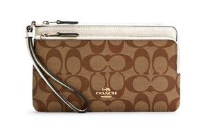 COACH Кожаный кошелек с двойной молнией для карт