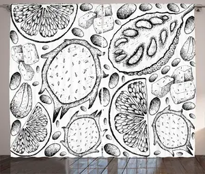 Шторы ABAKUHAUS Fruit Art Rustic, экзотические натуральные продукты, универсальные ленточные шторы для гостиной с петлями и крючками, 280 x 225 см, цвет: антрацит, серый, белый Abakuhaus