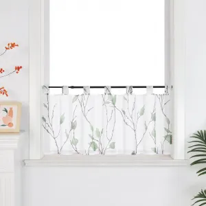 Штора Cafe с петлями, бистро-штора с узором веток и листьев, вуаль, короткие шторы в деревенском стиле для кухни, 1 шт., зеленая, высота 45 см, ширина 120 см Joyswahl