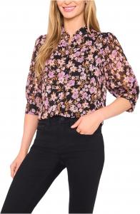 Блуза CeCe Ruched Sleeve Hidden Placket Blouse, Rich Black