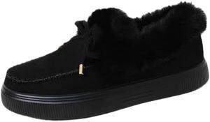 Женские теплые сапоги с декором в виде банта, прочные, для улицы, снежной погоды, поездок на работу, большого размера Fusecottc, Black