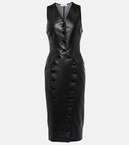 Кожаное платье миди Alaïa, черный