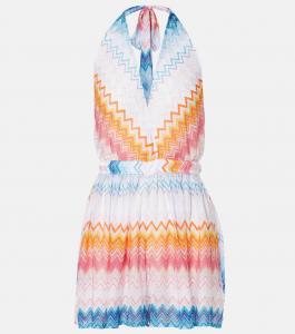 Ромпер с асимметричным верхом на запах Missoni, Multicolor Shaded Fucsia Blue