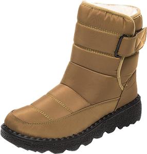 Женские и мужские зимние снежные ботинки с теплой меховой подкладкой, водонепроницаемые, нескользящие, удобные ботильоны, утепленные термальные с пушистой подкладкой, повседневные уличные легкие ботильоны с застежкой-липучкой Generic, Khaki