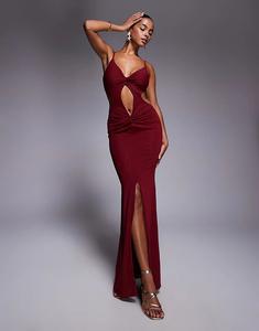 Платье макси Simmi London Raye темно-красного цвета с узлом