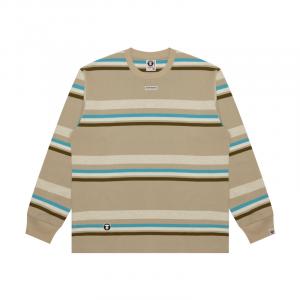 Футболка *A Bathing APE с длинными рукавами в горизонтальную полоску Aape, светло-бежевый