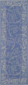 Ковер SAFAVIEH, 61 x 112 см, Courtyard Collection, Blue & Natural, узор Scroll, без линьки и простой в уходе, для помещений и улицы, моющийся — идеально для патио, заднего двора, прихожей (CY2665-3103)