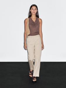 Прямые брюки из хлопковой смеси Massimo Dutti, бежевый