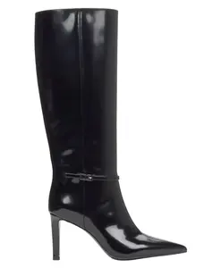 Сапоги выше колена из натуральной лаковой кожи. Estro, черный