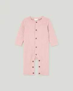 Длинный комбинезон с коротким рукавом для девочки из гладкой ткани Cotton Juice, бледно-розовый