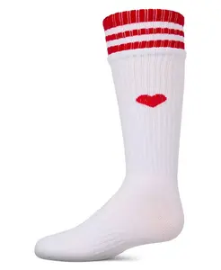 Детские ребристые носки до колена "Heart and Stripes" из хлопкового микса Memoi, белый