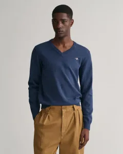 Мужской хлопковый свитер с V-образным вырезом Gant, темно-синий
