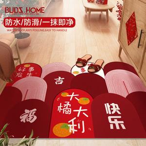 Budis Ковер 120х160 см для прихожей водонепроницаемый, нескользящий, в стиле китайского нового года, из ПВХ кожи, моющийся