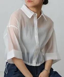 Рубашка с широкими рукавами и прозрачным подолом на кулиске Colony 2139, цвет Off White