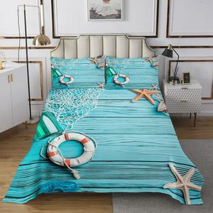Erosebridal Плед для спальни в морском стиле с 3D принтом ракушек и морских звезд, голубой декоративный комплект постельного белья, Multi 18