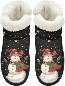 Зимние ботинки KEIAHUAN для женщин, уличная обувь для ходьбы босиком, теплые снежные сапожки с пушистым воротником, Cute Snowman