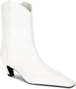 Западные ковбойские сапоги для женщин с kitten heel, квадратным носком, сапожки для верховой езды, средняя голень, классические вышитые сапоги, повседневная мода OMLISHZTY, White