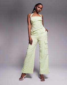 Эксклюзивные брюки-карго Kaiia с карманами и льняным эффектом в цвете яблочно-зеленый