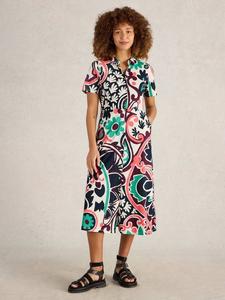 Платье-рубашка миди Rua Floral из органического хлопка и модала White Stuff, Black/Multi