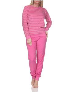 NORMANN Пижама из махровой ткани с длинными рукавами, манжетами и полосатым узором, розового цвета