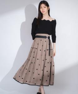 Многоярусная юбка с вышивкой в горошек Noela, цвет Mocha