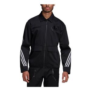 Куртка Men's adidas Stripe Printing Logo Zipper Lapel Long Sleeves Jacket Black, черный